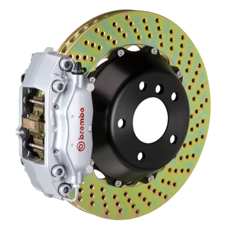 Brembo 08-14 C63 AMG (Excl. Black Series) Rear GT BBK 4 Piston Cast 345x28 2pc Rotor Drilled-Silver-thumbmail-1