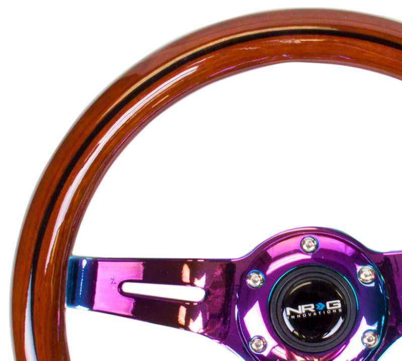 NRG Classic Wood Grain Steering Wheel (310mm) Dark Wood & Black Line Inlay w/Neochrome 3-Spoke Ctr.-thumbmail-2