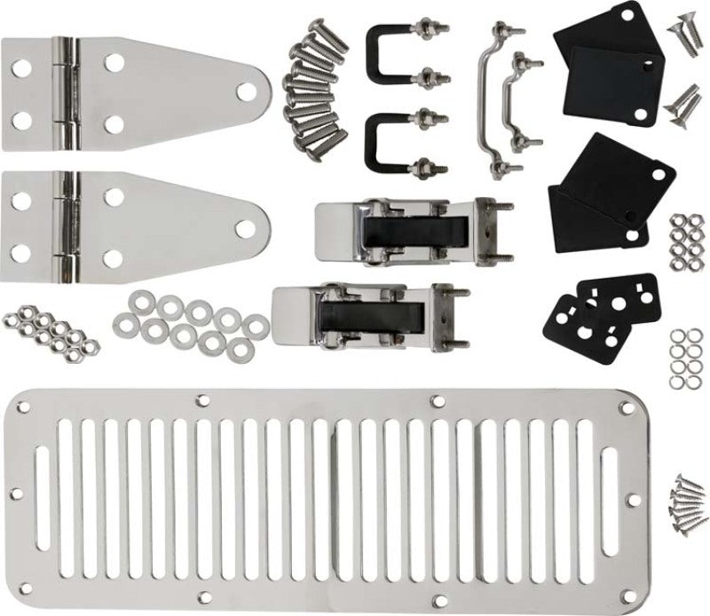 Kentrol 78-95 Jeep CJ/Wrangler YJ Hood Kit With TJ Style Hood Catch - Polished Silver-thumbmail-1
