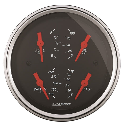 Autometer Designer Black 3.375in Quad Gauge - Fuel Level / Oil Pressure / Water Temp. / Voltmeter