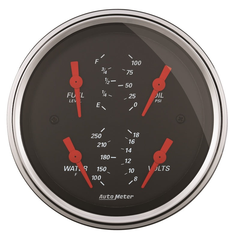 Autometer Designer Black 3.375in Quad Gauge - Fuel Level / Oil Pressure / Water Temp. / Voltmeter-thumbmail-1