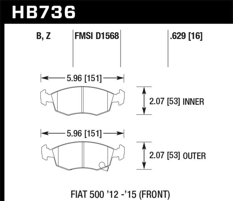 Hawk 12-16 Fiat 500 Performance Ceramic Street Front Brake Pads-thumbmail-3