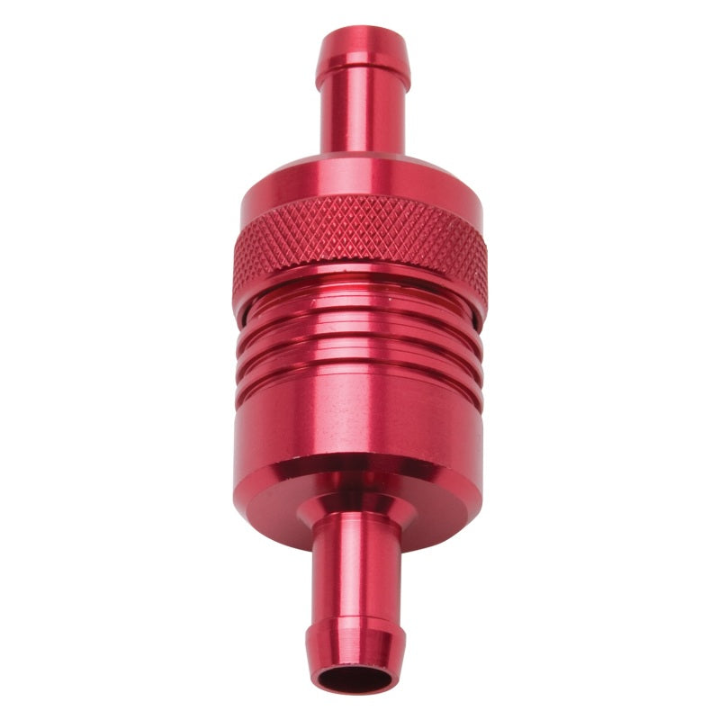 Edelbrock Fuel Filter Aluminum 3In X 01/ 1/8In 3/8In Inlet/Outlet Red-thumbmail-2