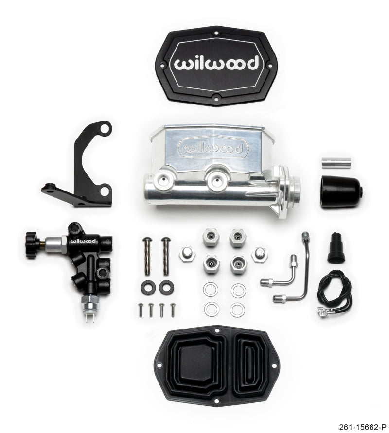 Wilwood Compact Tandem M/C - 1.12in Bore w/RH Bracket and Valve - Ball Burnished-thumbmail-1