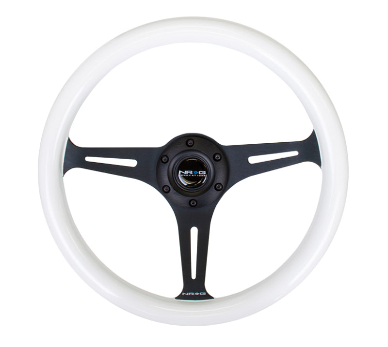 NRG Classic Wood Grain Steering Wheel (350mm) Glow-In-The-Dark Blue Grip w/Black 3-Spoke Center-thumbmail-2