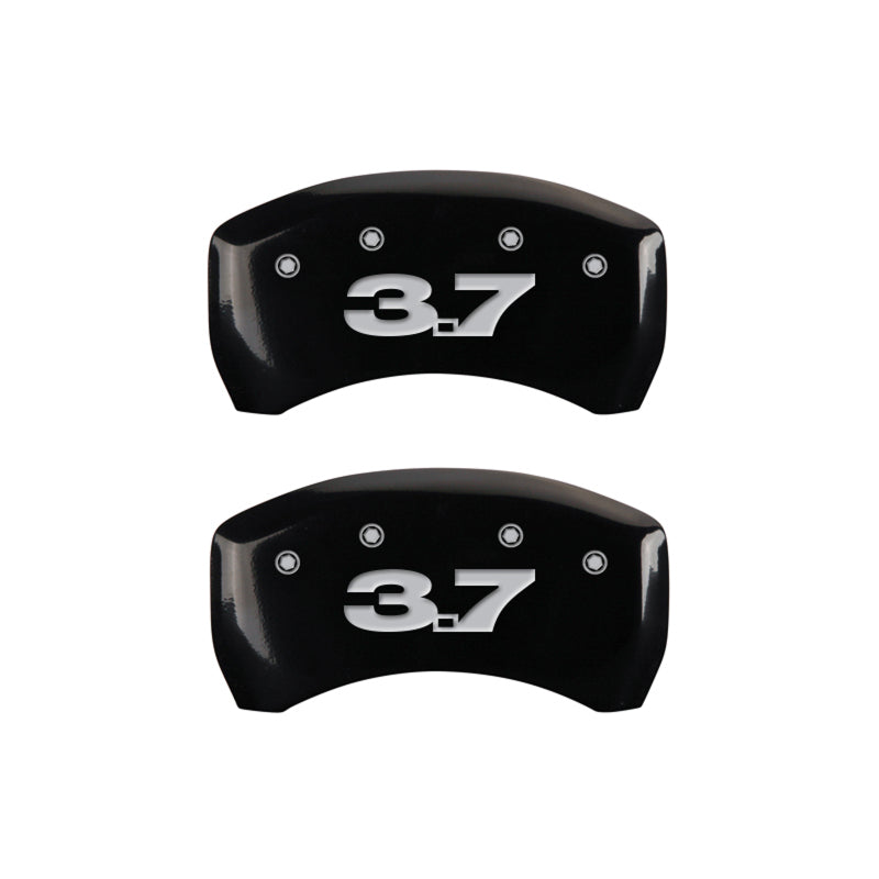 MGP 4 Caliper Covers Engraved Front Mustang Engraved Rear 37 Black finish silver ch-thumbmail-4