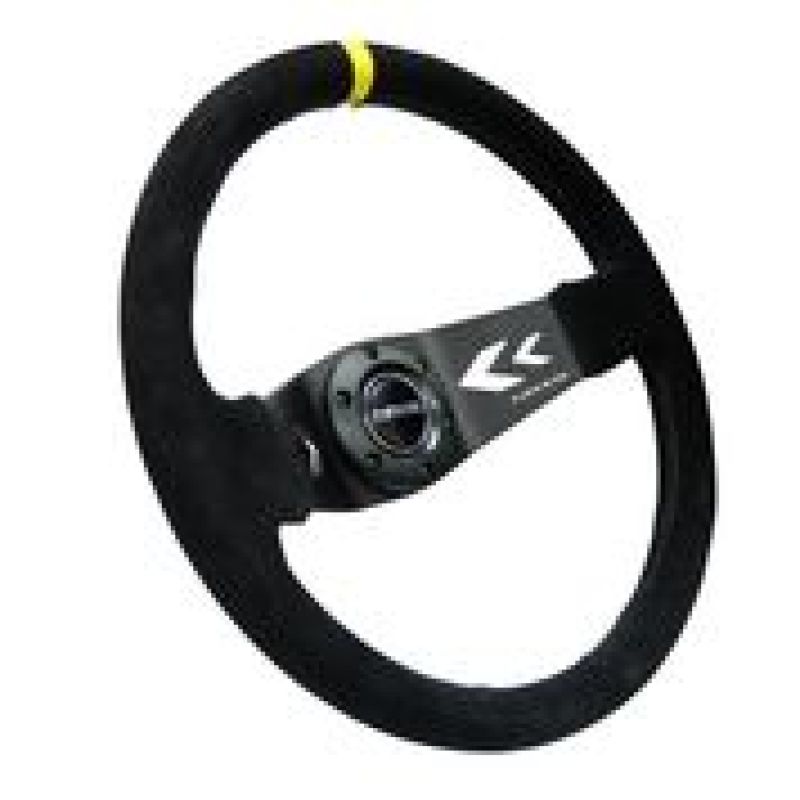 NRG Reinforced Steering Wheel (350mm / 3in. Deep) Blk Suede w/NRG Arrow Cut 2-Spoke & Yellow Mark-thumbmail-2