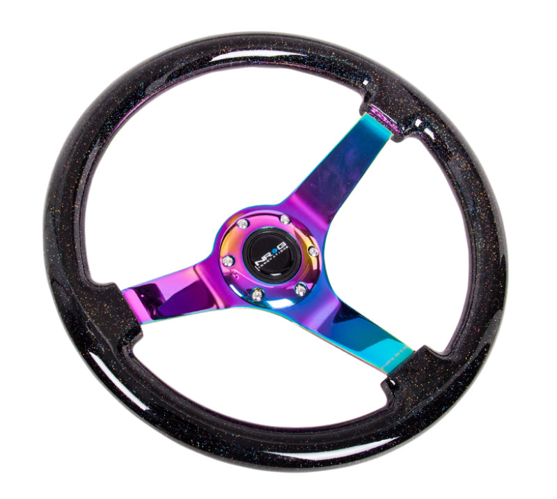 NRG Reinforced Steering Wheel (350mm / 3in. Deep) Classic Blk Sparkle w/4mm Neochrome 3-Spoke Center-thumbmail-3