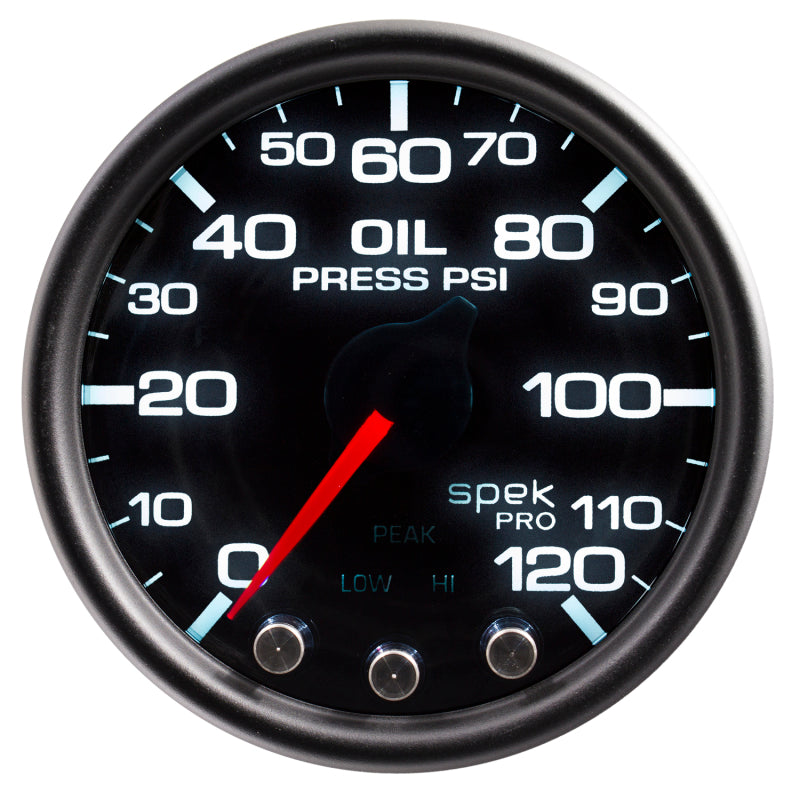 Autometer Spek-Pro Gauge Oil Press 2 1/16in 120psi Stepper Motor W/Peak & Warn Blk/Smoke/Blk-thumbmail-2