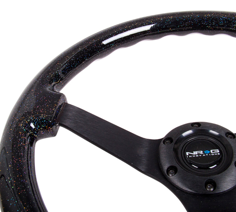 NRG Reinforced Steering Wheel (350mm / 3in Deep) Classic Blk Sparkle Wood Grain w/Blk 3-Spoke Center-thumbmail-2
