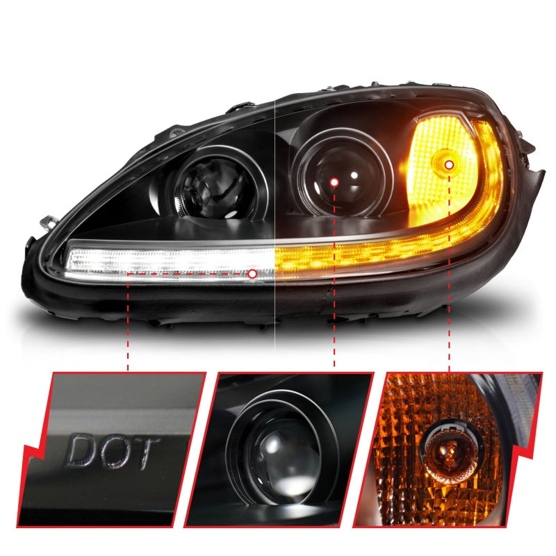 ANZO 05-13 Chevrolet Corvette Projector Headlights w/switchback & Sequential LED - Black Amber-thumbmail-4