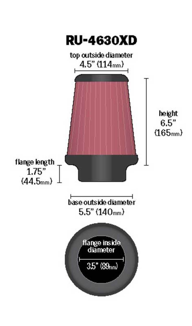 K&N Universal Air Filter 3-1/2in Flange / 5-1/2in Base / 4-1/2in Top / 6-1/2in Height-thumbmail-8