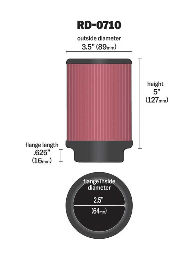 K&N Universal Rubber Filter 2.5in Flange ID x 3.5in OD x 5in Height-thumbmail-1
