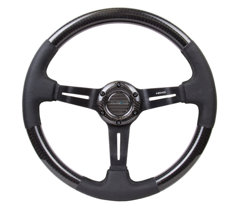 NRG Carbon Fiber Steering Wheel (350mm / 1.5in. Deep) Leather Trim w/Blk Stitch & Slit Cutout Spokes-thumbmail-2