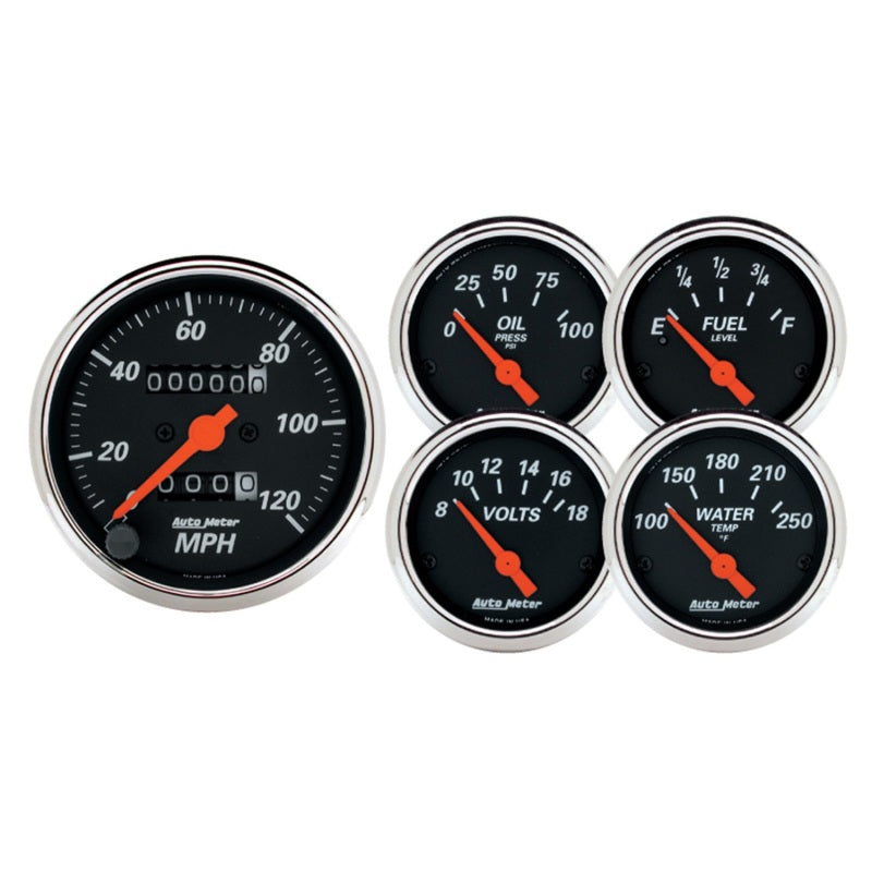 Autometer Designer Black 5pc 100-250deg Temp / 8-18V Volt / 120mph Speed / 100psi Oil / E-F Fuel-thumbmail-1