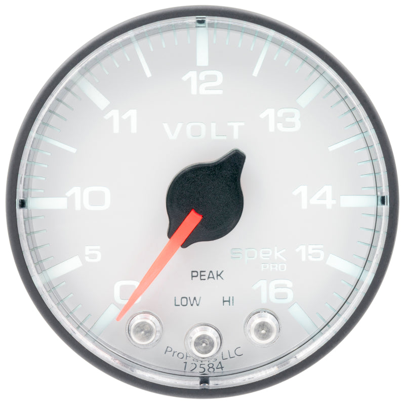 Autometer Spek-Pro Gauge Voltmeter 2 1/16in 16V Stepper Motor W/Peak & Warn Wht/Blk-thumbmail-1