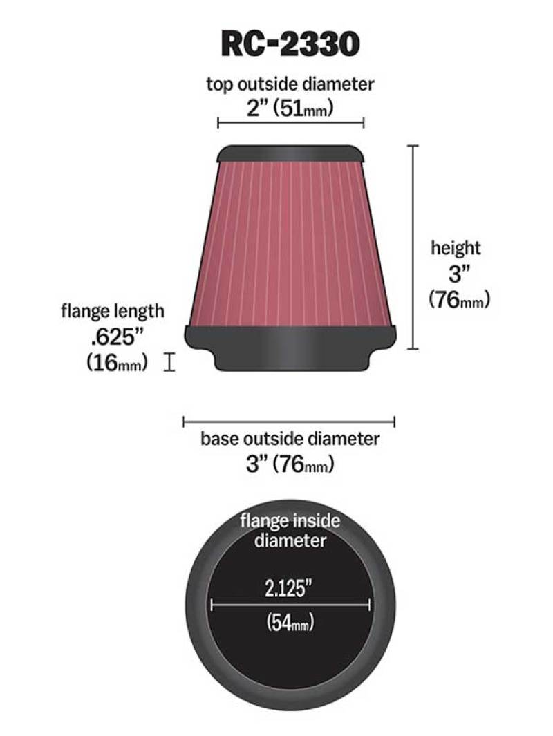 K&N Universal Chrome Filter 2 1/8 inch FLG / 3 inch Bottom / 2 inch Top / 3 inch Height-thumbmail-3