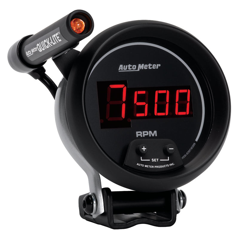 Autometer Quick-Lite Digital 10K RPM Pedestal Mount 3 3/4in Tachometer Black Dial w/ Red LED-thumbmail-3
