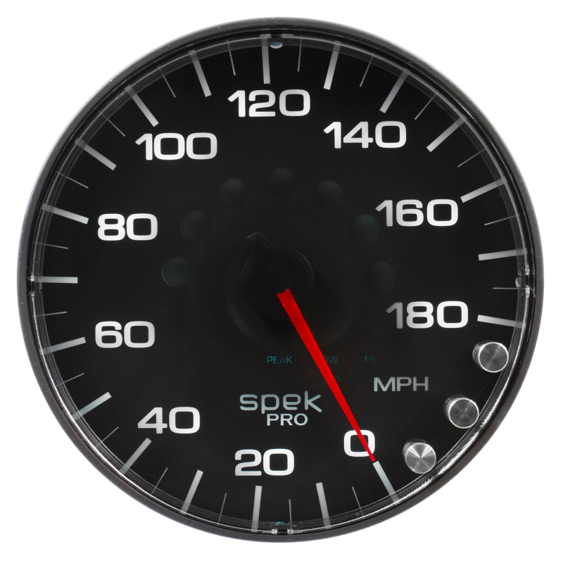 Autometer Spek-Pro Gauge Speedometer 5in 180 Mph Elec. Programmable Black/Black-thumbmail-2