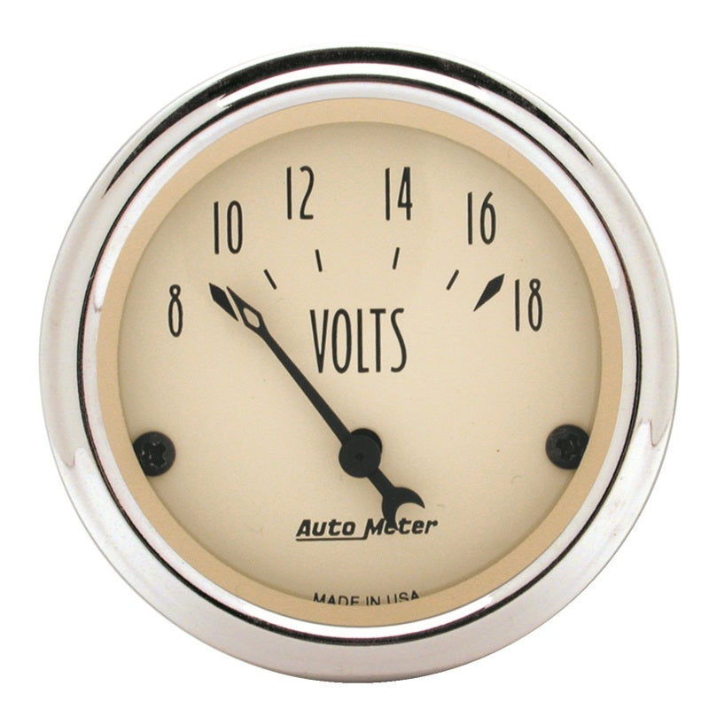 Autometer 2-1/16 inch Electric Voltmeter 18V Antique Beige Gauge-thumbmail-1