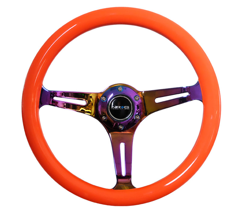 NRG Classic Wood Grain Steering Wheel (350mm) Neon Orange Color w/Neochrome Spokes-thumbmail-2