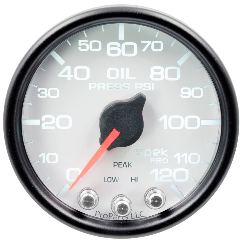Autometer Spek-Pro Gauge Oil Press 2 1/16in 120psi Stepper Motor W/Peak & Warn Wht/Blk-thumbmail-2
