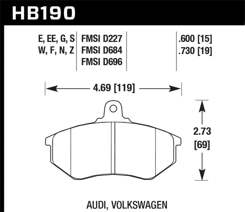 Hawk 1985 Audi 4000 1.8L S 256mm Rotors Front ER-1 Brake Pads-thumbmail-1