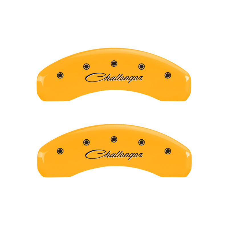 MGP 4 Caliper Covers Engraved Front & Rear Cursive/Challenger Yellow finish black ch-thumbmail-4