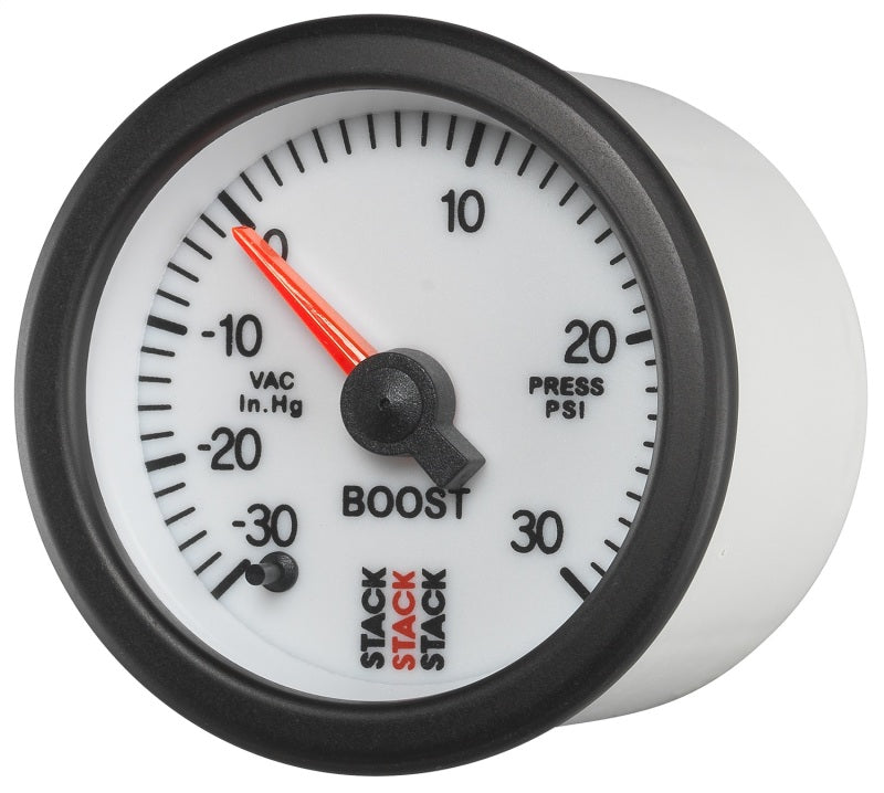 Autometer Stack 52mm -30INHG to +30 PSI (Incl T-Fitting) Pro Stepper Motor Boost Press Gauge - White-thumbmail-3