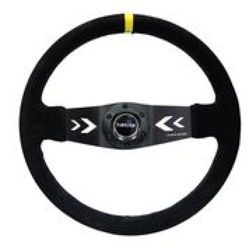 NRG Reinforced Steering Wheel (350mm / 3in. Deep) Blk Suede w/NRG Arrow Cut 2-Spoke & Yellow Mark-thumbmail-3