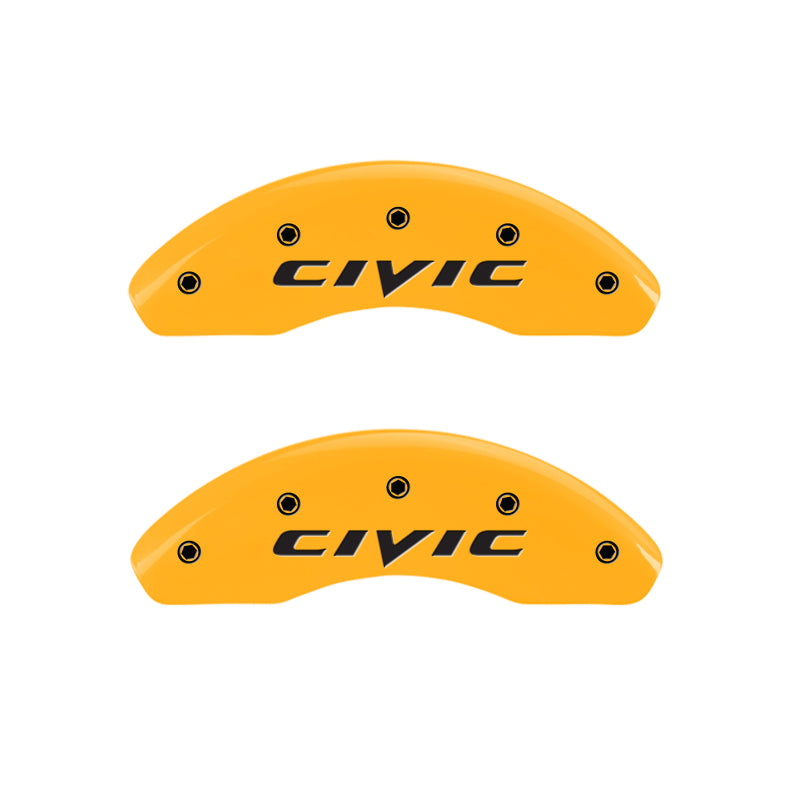 MGP 4 Caliper Covers Engraved Front & Rear Mgp Yellow Finish Black Char 2017 Honda Civic-thumbmail-3
