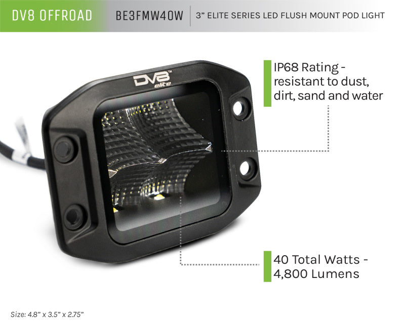 DV8 Offroad Elite Series 3in Cube LED Light 40W Spot 3W LED-thumbmail-8