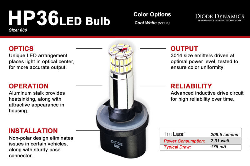 Diode Dynamics 880 HP36 LED Bulb - Cool - White (Pair)-thumbmail-3