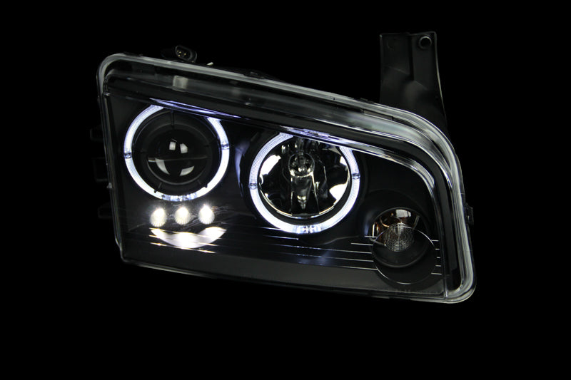 ANZO 2006-2010 Dodge Charger Projector Headlights w/ Halo Black-thumbmail-4