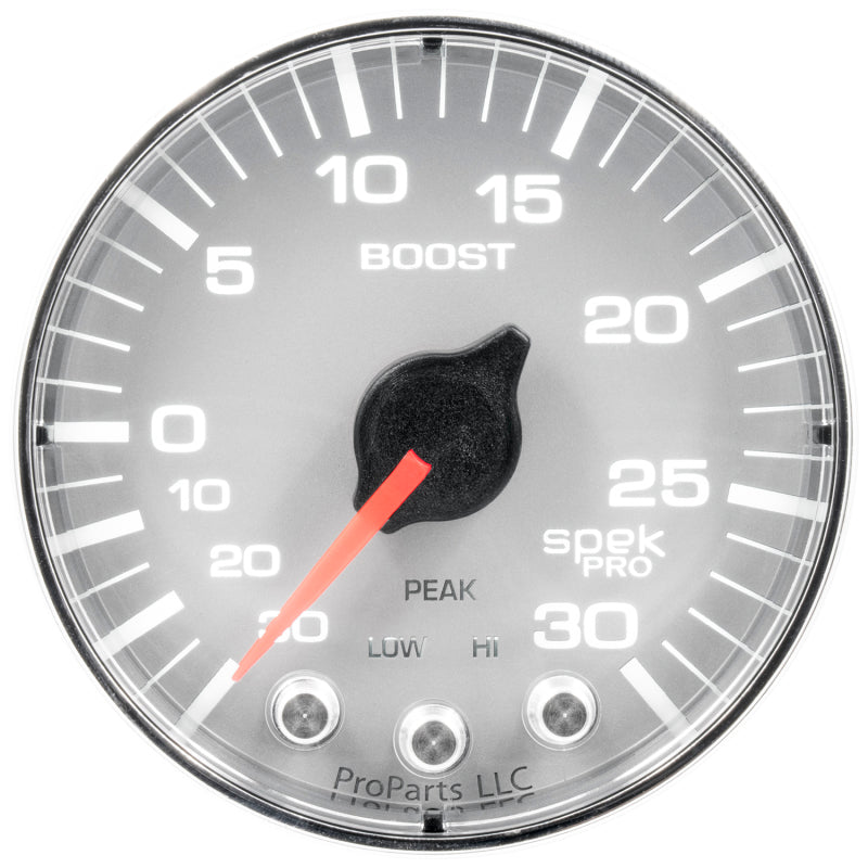 Autometer Spek-Pro Gauge Vac/Boost 2 1/16in 30Inhg-30psi Stepper Motor W/Peak & WarnSilver/Chrome-thumbmail-1