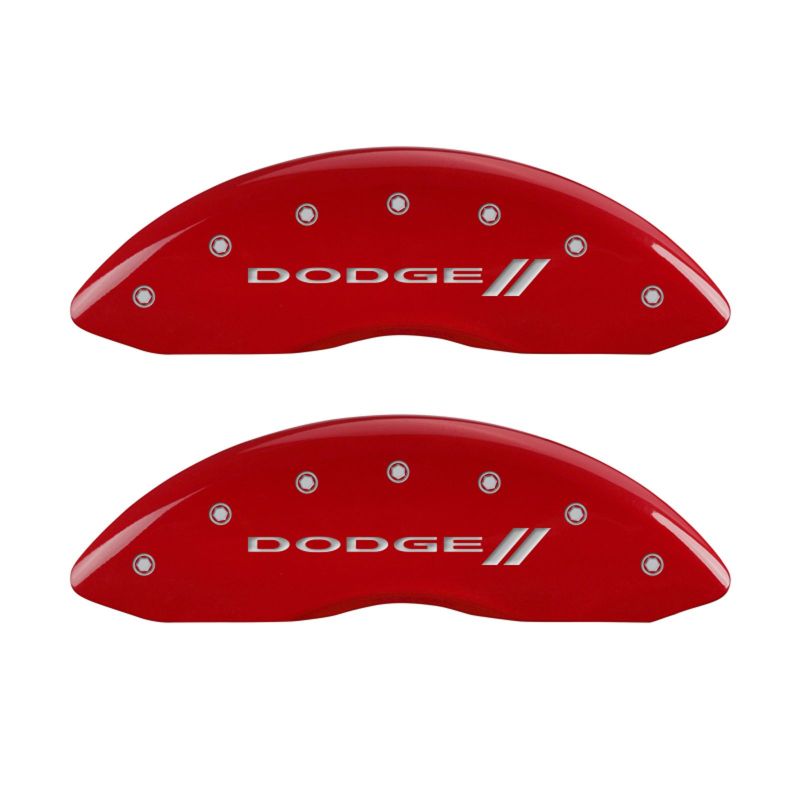 MGP 4 Caliper Covers Engraved Front & Rear With stripes/Dodge Red finish silver ch-thumbmail-2
