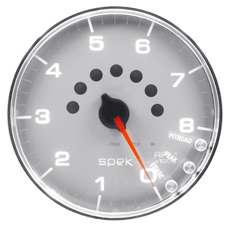 Autometer Spek-Pro Gauge Tachometer 5in 8K Rpm W/Shift Light & Peak Mem Silver/Chrome-thumbmail-1