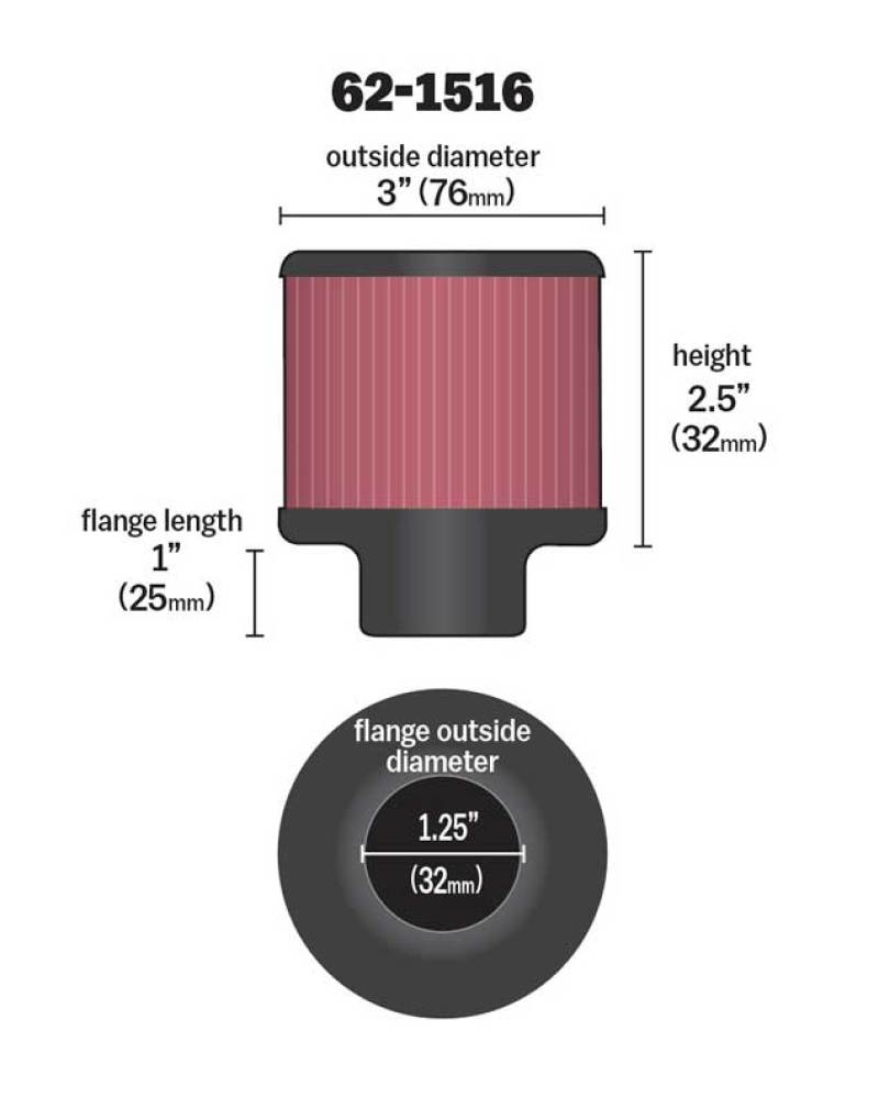 K&N 1in Flange L x 3in OD x 2.5in Height Clamp On Crankcase Vent Filter-thumbmail-7