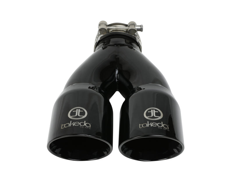aFe Takeda 2.5in 304 Stainless Steel Clamp-on Exhaust Tip 2.5in Inlet 3in Dual Outlet - Black-thumbmail-3
