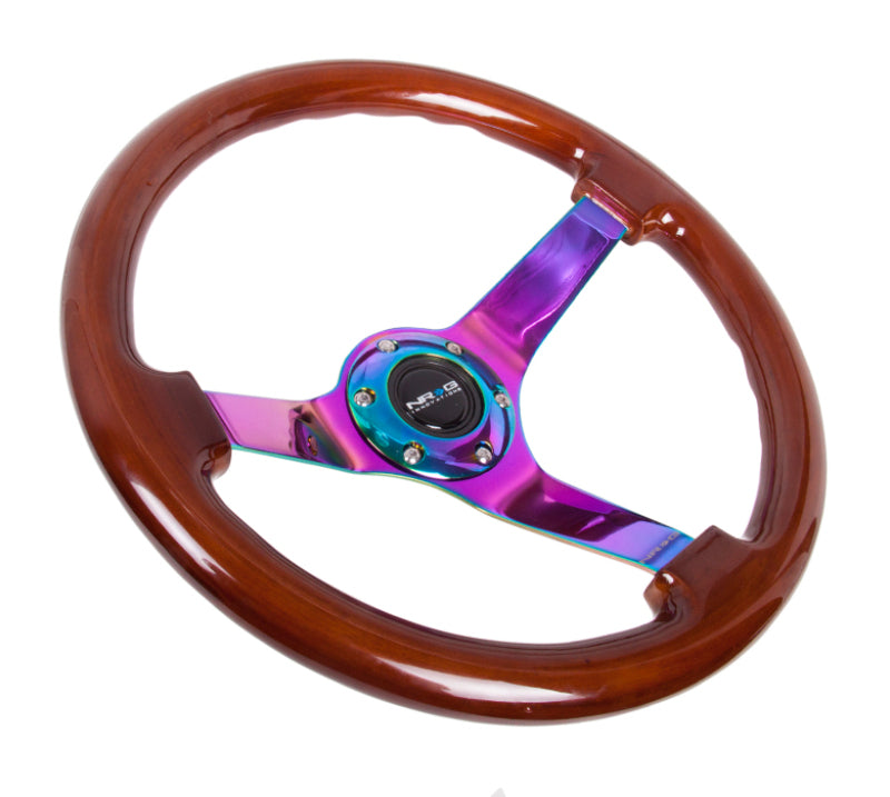 NRG Reinforced Steering Wheel (350mm / 3in. Deep) Classic Dark Wood w/4mm Neochrome Solid 3-Spoke-thumbmail-2
