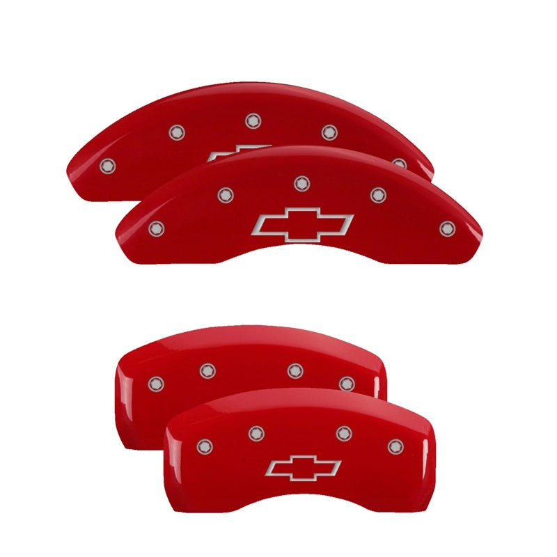 MGP 4 Caliper Covers Engraved Front & Rear Chevy Racing Red Finish Silver Char 2016 Chevrolet Camaro-thumbmail-2