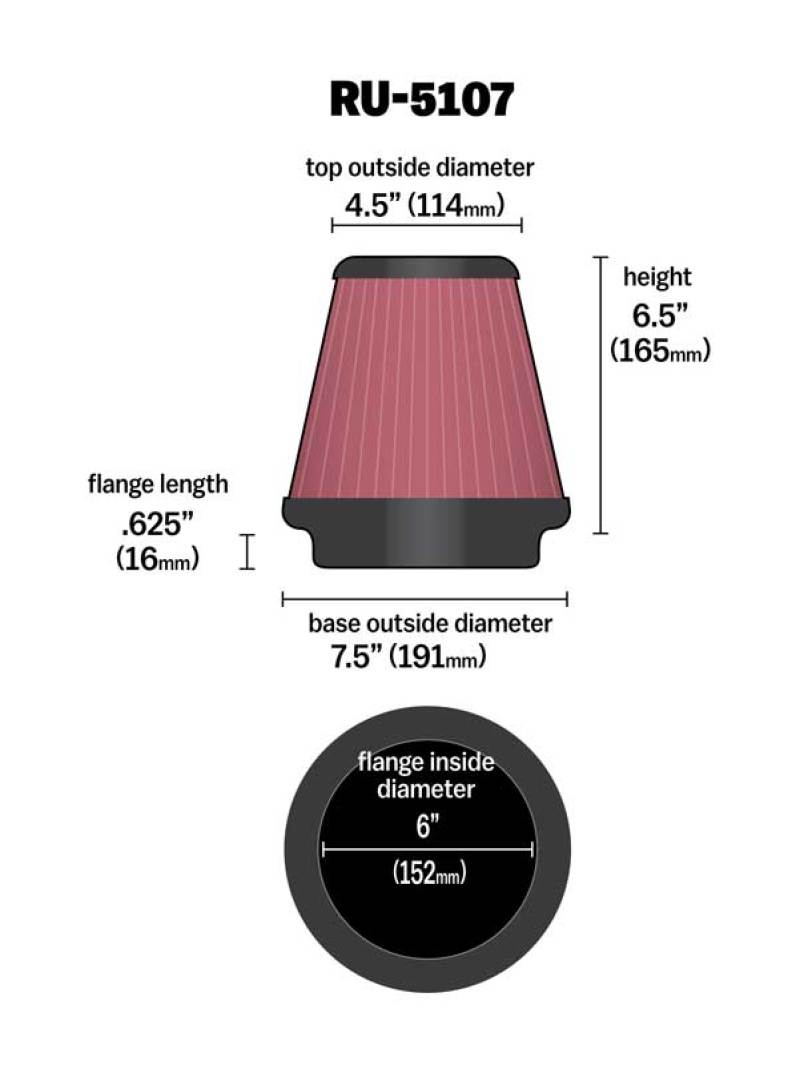 K&N Universal Air Filter 6in Flange / 7-1/2in Base / 4-1/2in Top / 6-1/2in Height-thumbmail-8