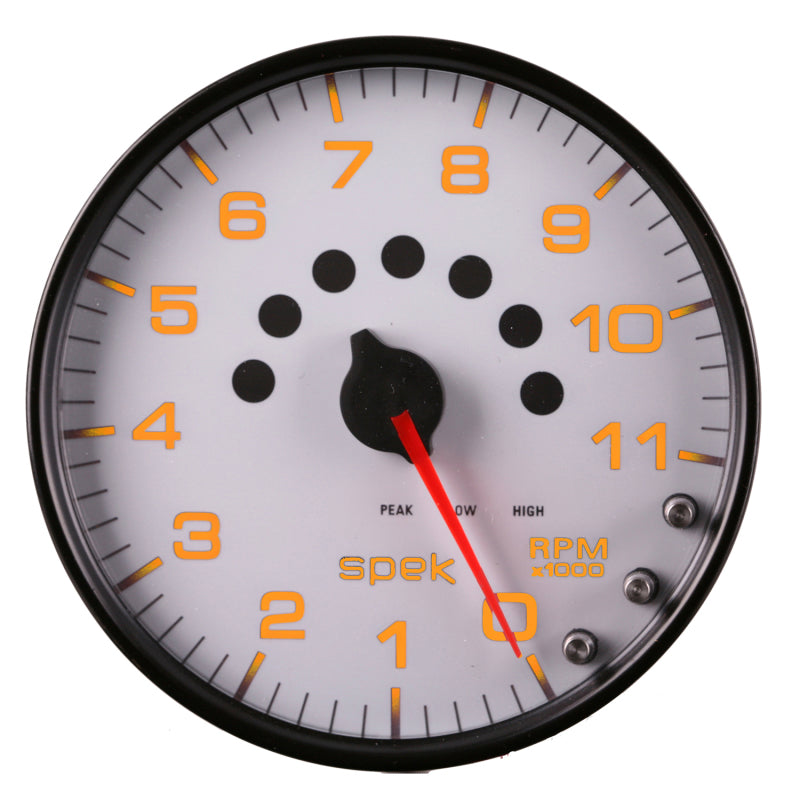 Autometer Spek-Pro Gauge Tachometer 5in 11K Rpm W/Shift Light & Peak Mem White/Black-thumbmail-4