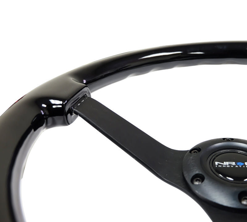NRG Reinforced Steering Wheel (350mm / 3in. Deep) Black w/Black Chrome Solid 3-Spoke Center-thumbmail-2