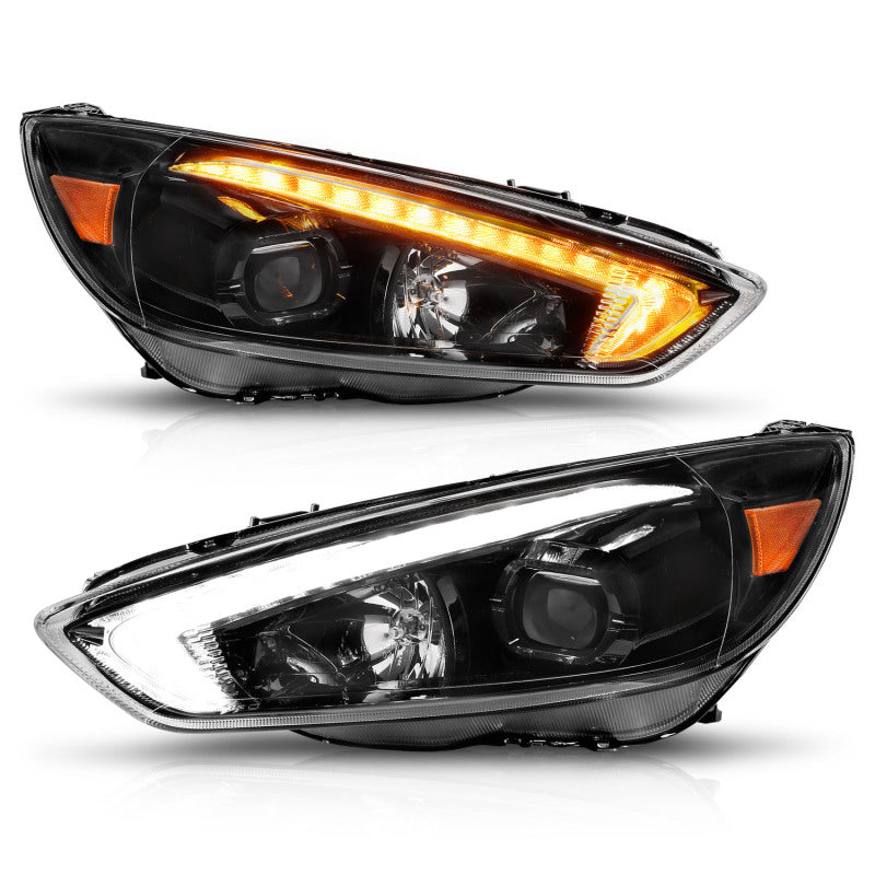 ANZO 15-18 Ford Focus Projector Headlights - w/ Light Bar Switchback Black Housing-thumbmail-7