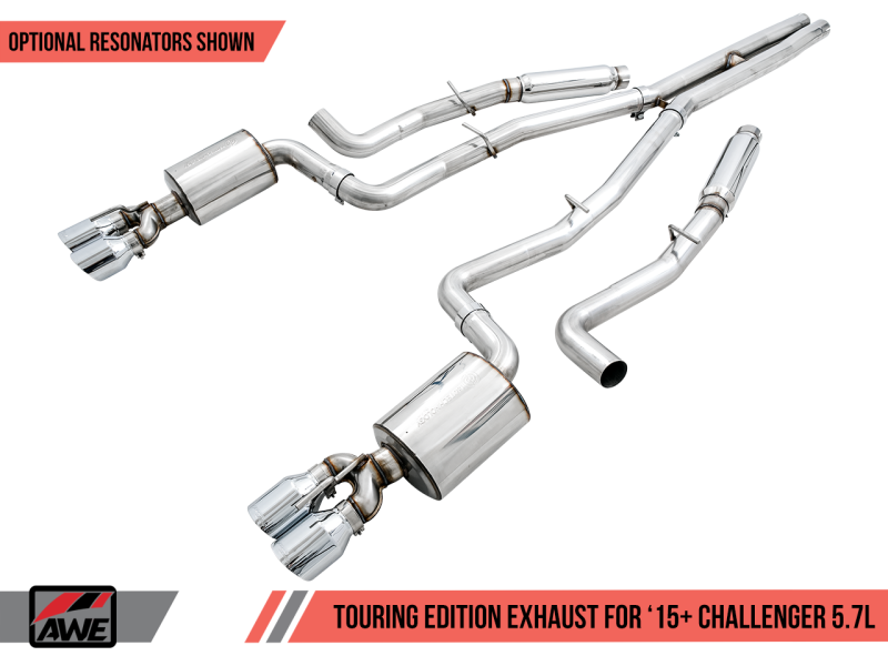 AWE Tuning 2017+ Challenger 5.7L Touring Edition Exhaust - Non-Resonated - Chrome Silver Quad Tips-thumbmail-4