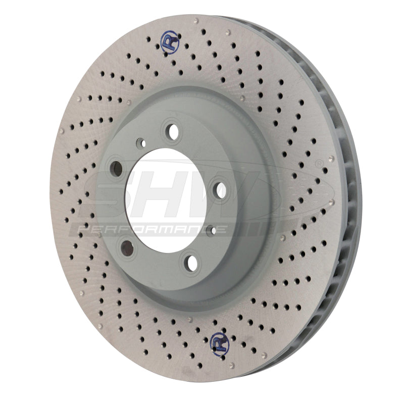 SHW 07-13 Porsche 911 Turbo 3.8L w/o Ceramic Brakes Right Front Drilled-Dimpled MB Brake Rotor-thumbmail-1
