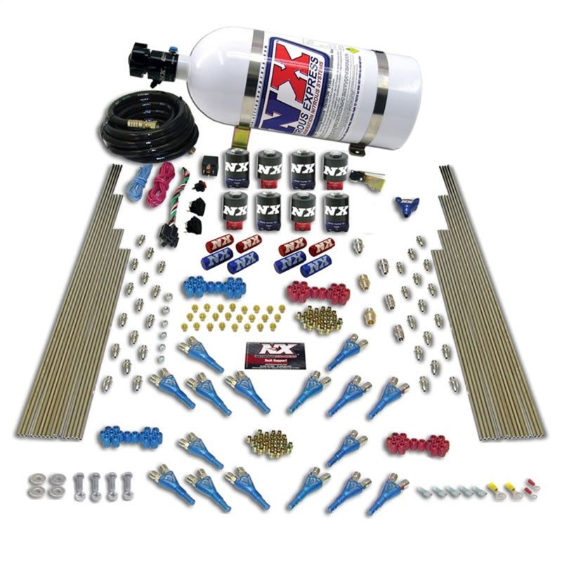 Nitrous Express Shark Dual Stage/Alc 16 Nozzles 8 Solenoids Nitrous Kit (200-1200HP) w/15lb Bottle-thumbmail-2