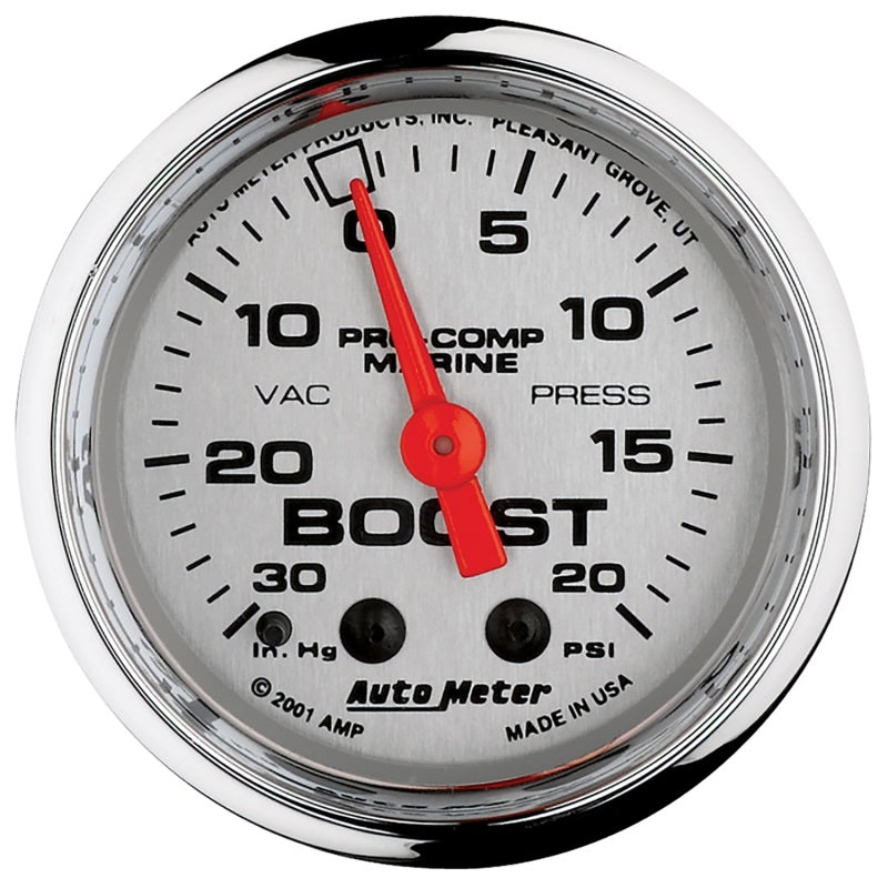 Autometer Marine Chrome Ultra-Lite 2-1/16in 0-30 HG / 0-20 PSI Vacuum / Boost Gauge-thumbmail-1
