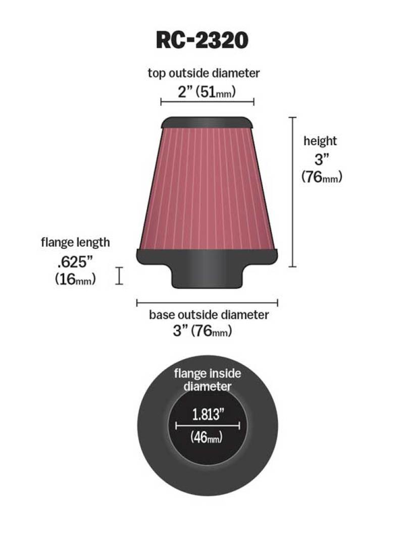 Universal Air Filter 1-13/16in FLG / 3in Bottom / 2in Top / 3in Height-thumbmail-1